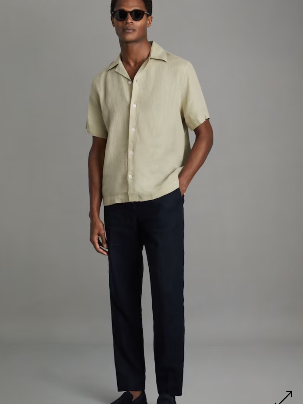 REISS Beldi Relaxed Linen Cuban Collar Shirt in Chartreuse Green